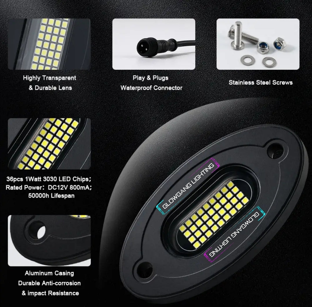 GLOWGANG 36LED PURE BRIGHT WHITE LED ROCK LIGHT PODS